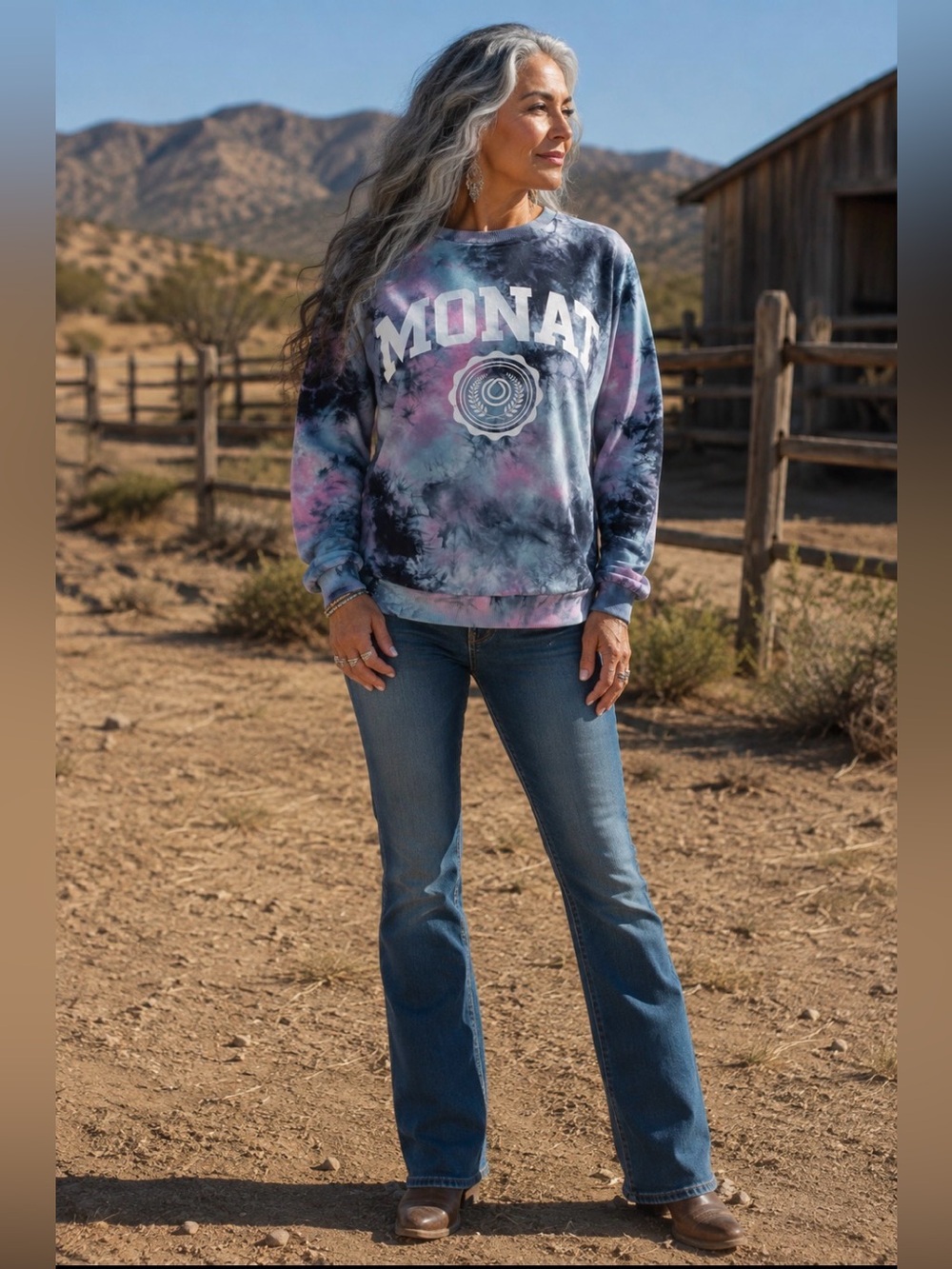 MONAT Tie-Dye Crewneck Sweatshirt in Blue & Purple